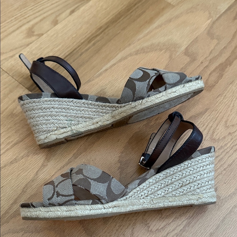 Coach Henley Signature Canvas Platform Wedge Sandals in Brown - Picture 3 of 5